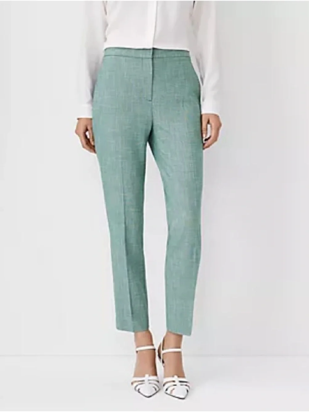 Ann Taylor Ankle Pant in Cross Weave - Forest Leaves